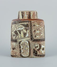 Nils Thorsson and Johanne Gerber for Aluminia, Royal Copenhagen. Baca vase decorated with fish,