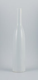 Style of Ruelland, tall bottle-shaped ceramic vase. Light gray glaze. Handmade.