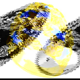 Gubelin Dome Gold Ring Blue Enamel 18k: About the Item An eloquent Gubelin dome ring, made of 18k gold and blue enamel. The ring has abstract design with textured gold splashes set on the enamel background. Brightness of enamel creates an a