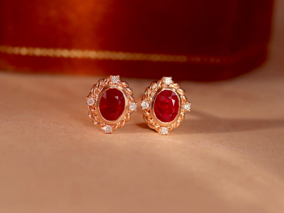 18K Gold Ruby and Diamond Stud Earrings (1 of 7)