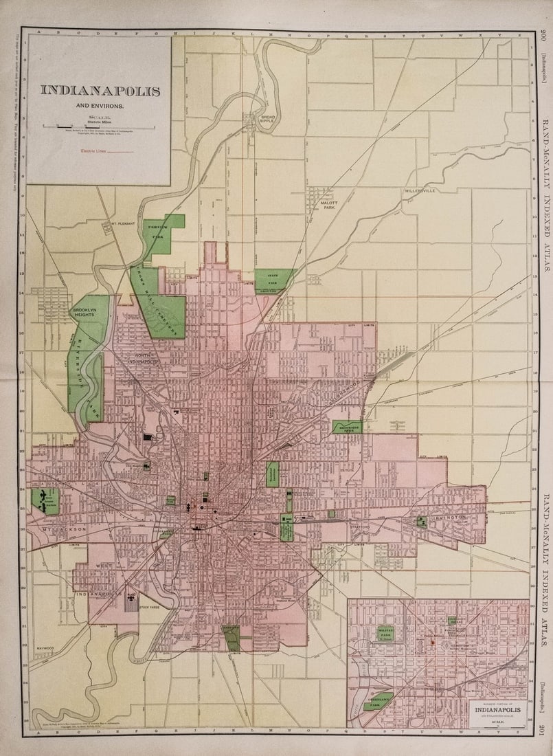 1911 Large Rand McNally Map of Indianapolis -- Indianapolis and Environs (1 of 1)