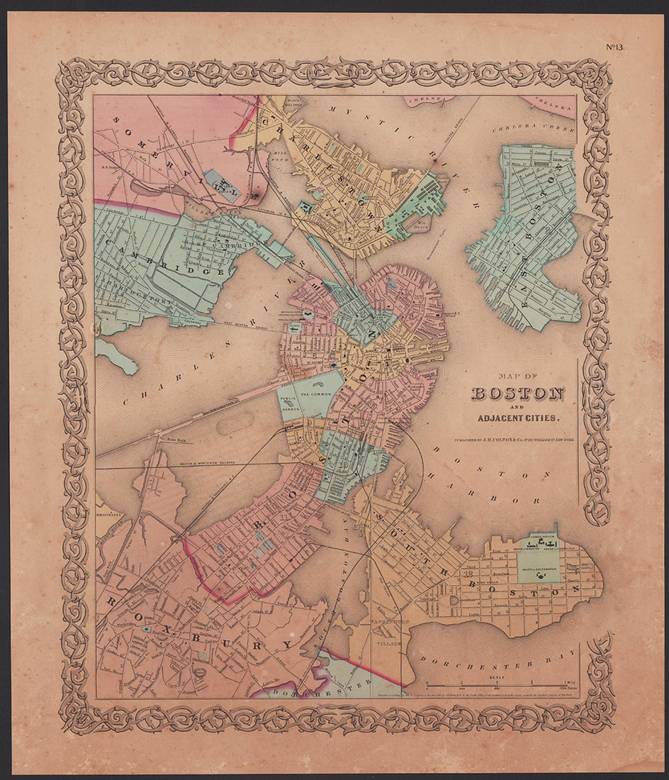 Scarce 1st edition – Boston and Adj. Cities, Colton 1855 (1 of 5)