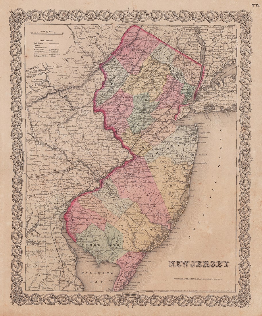 Scarce 1st ed. map of New Jersey from Colton Atlas of the World (1 of 5)