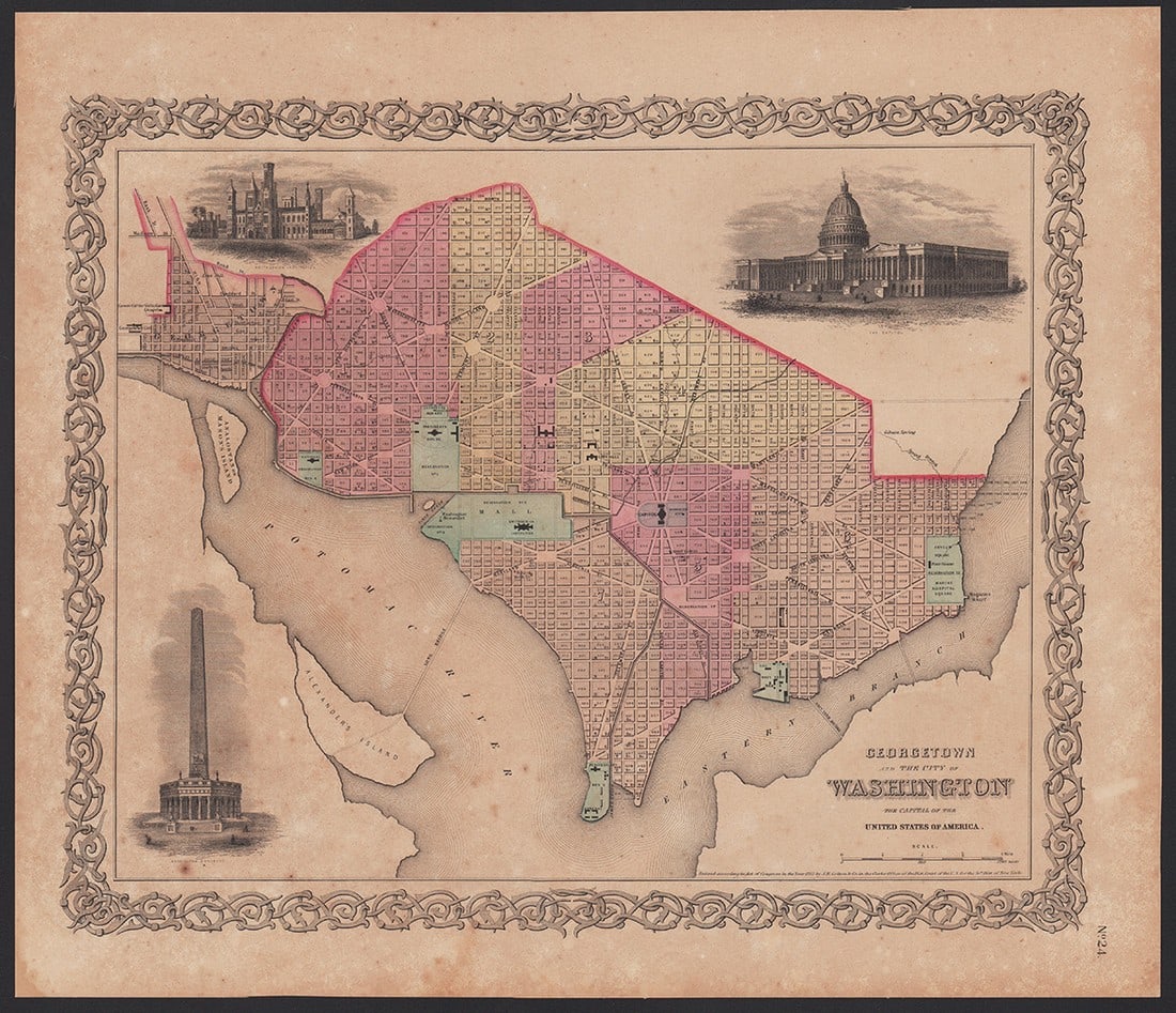Very scarce 1st ed. Colton map of Washington, D. C. (1 of 4)