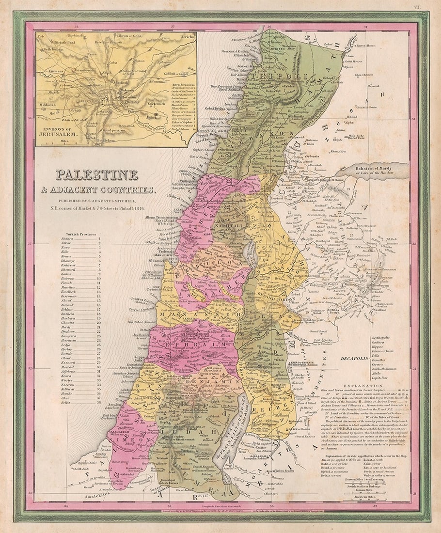 Very scarce 1846 1st true ed. of Mitchell’s map of Palestine (1 of 5)