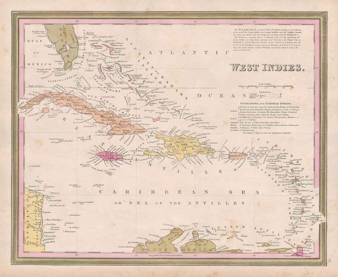 Scarce 1846 map of the West Indies (true 1st edition) (1 of 5)
