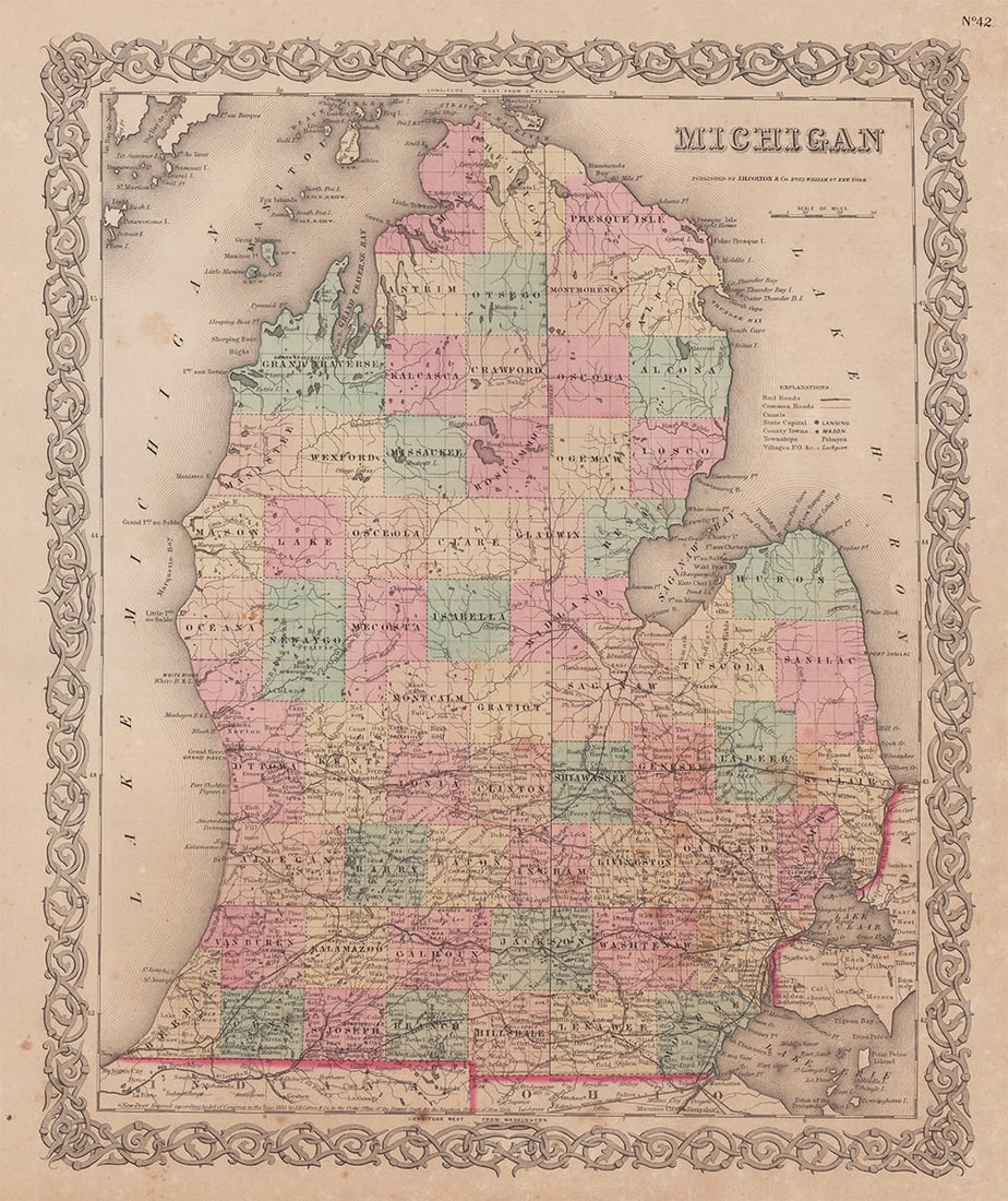 Scarce 1st ed. map of Michigan from Colton’s Atlas of the World (1 of 5)