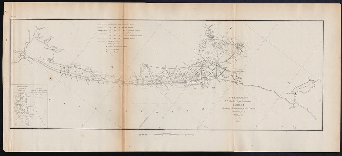 Scarce 1855 chart of Gulf Coast of Texas - US Coast Survey (1 of 4)