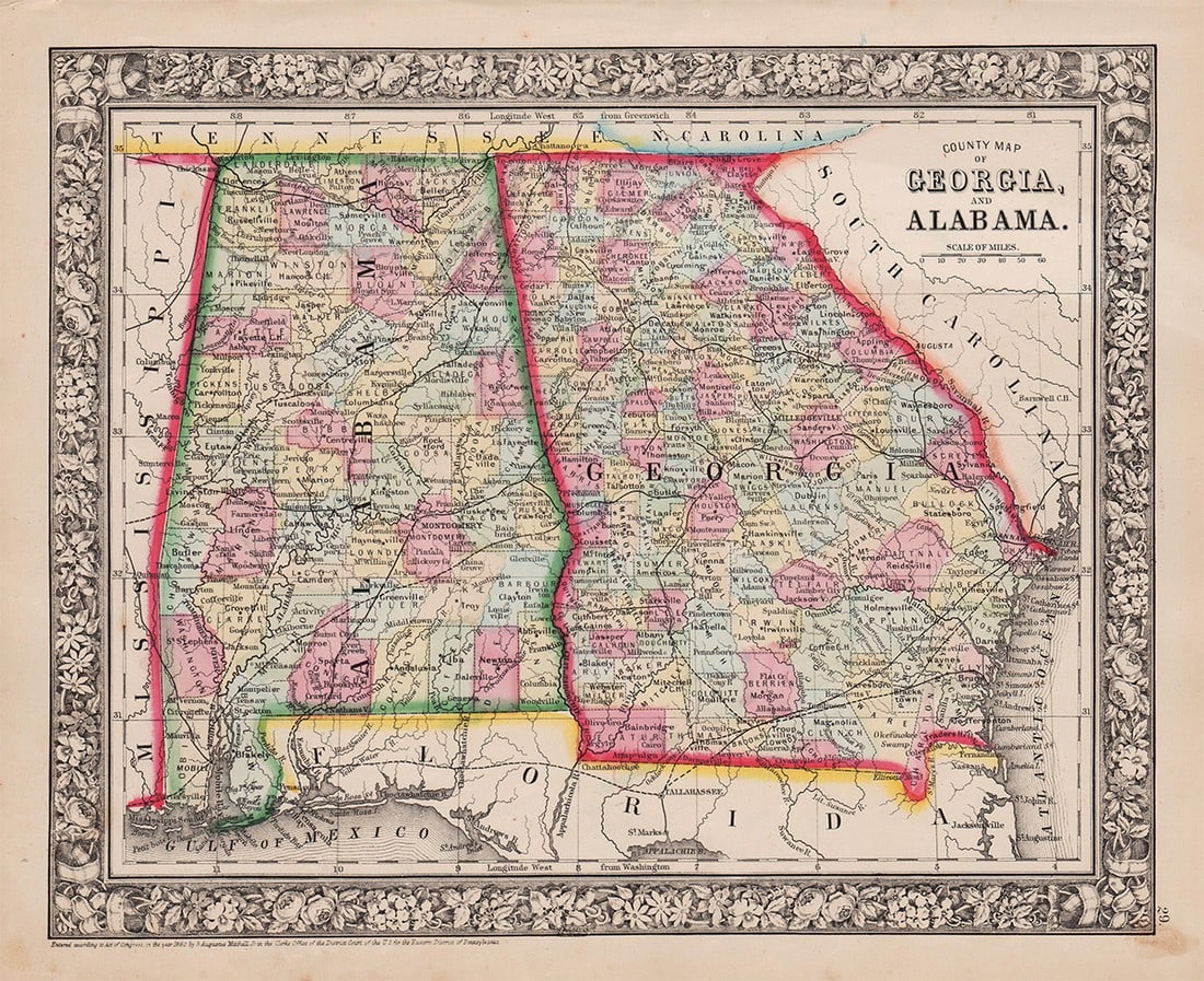 Civil War era county map of Georgia & Alabama (1 of 6)