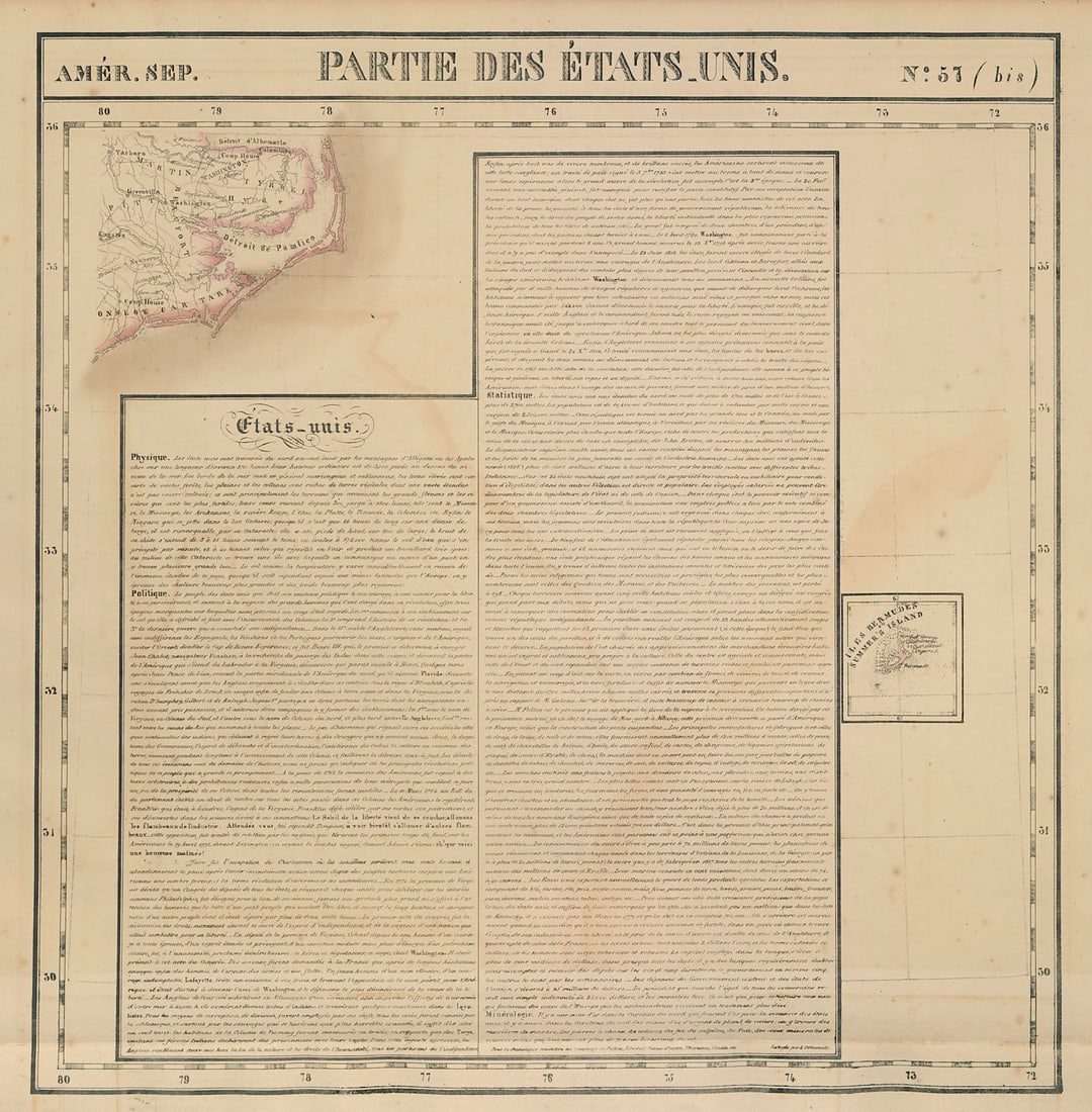 Amér Sep. Partie des États-Unis #57b Bermuda Cape Hatteras VANDERMAELEN 1827 map: CAPTION PRINTED BELOW PICTURE: Amér. Sep. - Partie des États-Unis [États-Unis] - No. 57 (bis) The map covers Cape Hatteras and the Outer Banks of North Carolina, with Inset a small map 