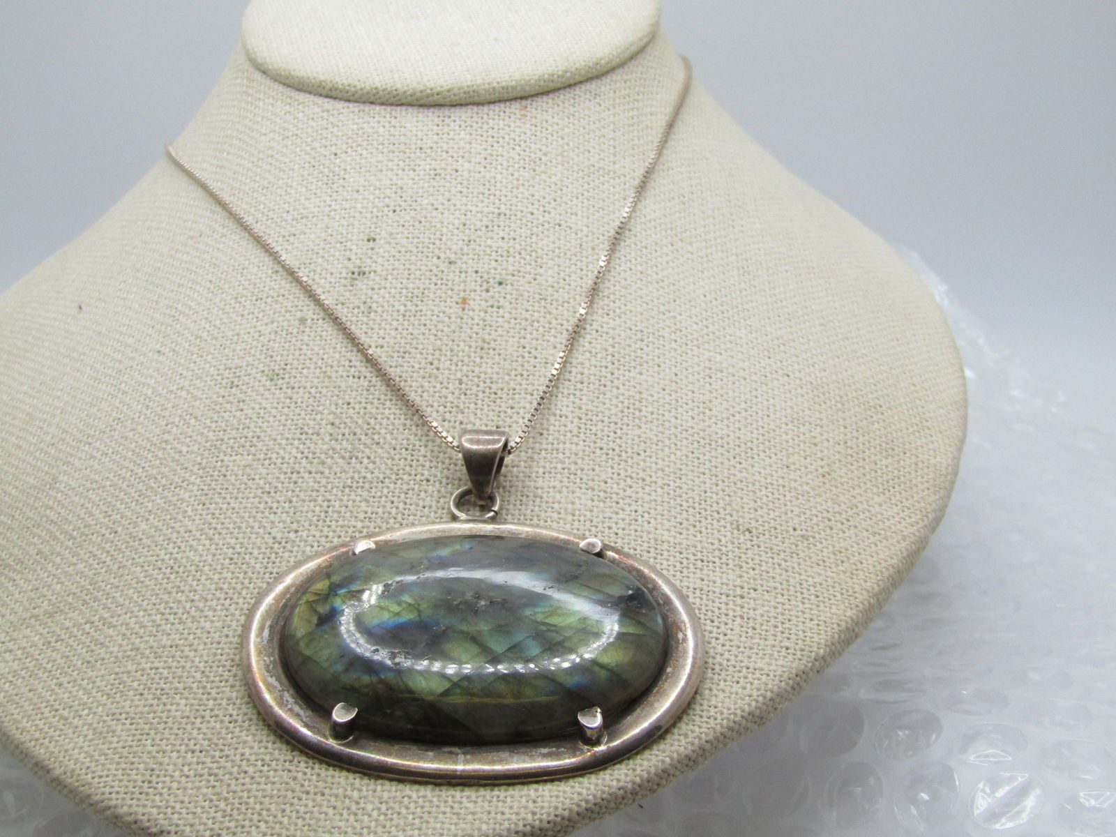 Vintage Sterling Southwestern Labradorite Necklace, 18", Signed, 1970's-1980's (1 of 6)