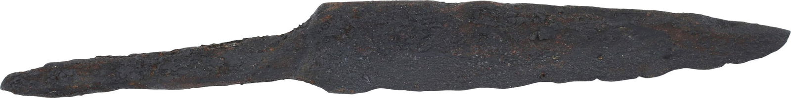 VIKING SIDE KNIFE OR POUCH KNIFE, 879-1067 AD: Cambridgeshire, England. Over 3 1/2" total length with tapered " whittle tang" which identifies these, as they were used without guards, mounted in a wood or antler grip. (See https://leatherworkingre