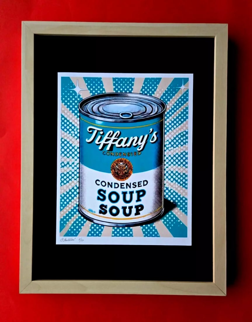 CHIARA BELLINI | TIFFANY'S CONDENSED SOUP Hand Signed Authentic Print LtdEd COA: In her latest project, Chiara Bellini launched a collection of pop art-inspired soup cans titled Luxury Soup Cans. Inspired by pop art icons like Andy Warhol and his famous soup can series, Bellini re