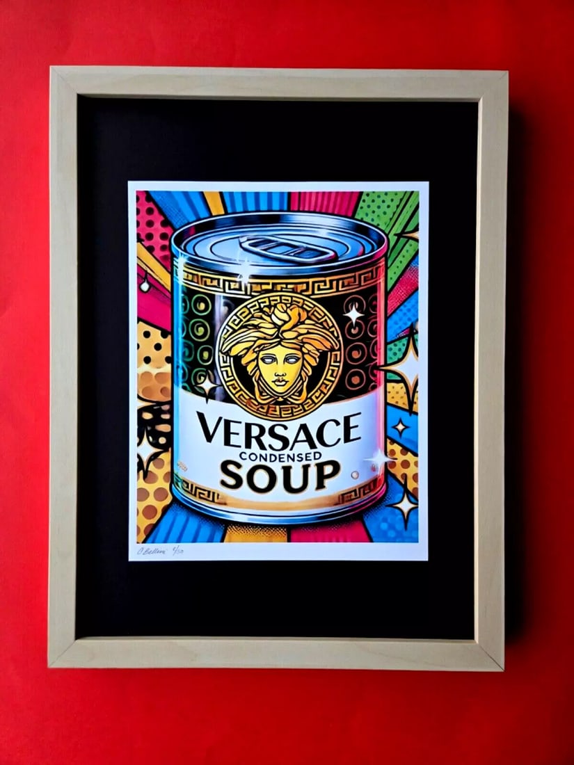 CHIARA BELLINI | VERSACE CAMPBELL'S SOUP Hand Signed Authentic Print LtdEd COA: In her latest project, Chiara Bellini launched a collection of pop art-inspired soup cans titled Luxury Soup Cans. Inspired by pop art icons like Andy Warhol and his famous soup can series, Bellini re