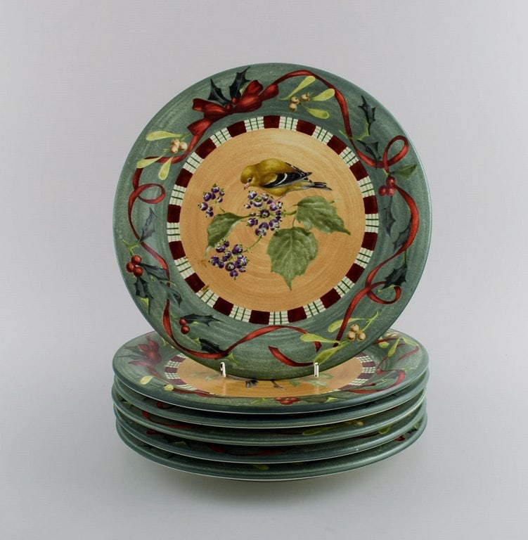 Catherine McClung for Lenox. "Winter greetings everyday". Six dinner plates in glazed stoneware (1 of 5)