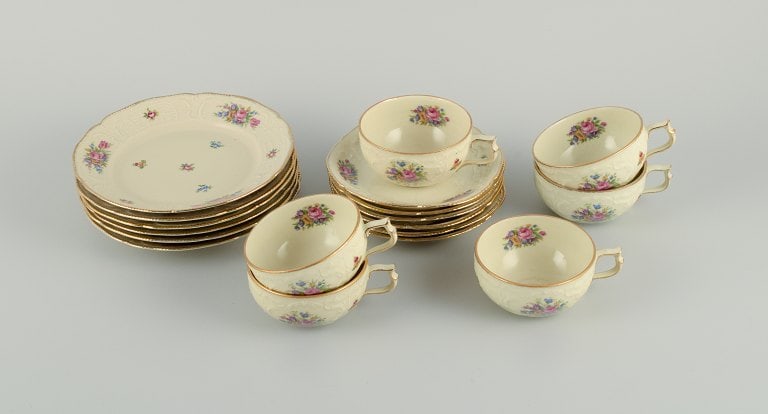 Rosenthal, Germany, "Sanssouci" Six coffee cups with matching saucers and cake plates decorated with (1 of 6)
