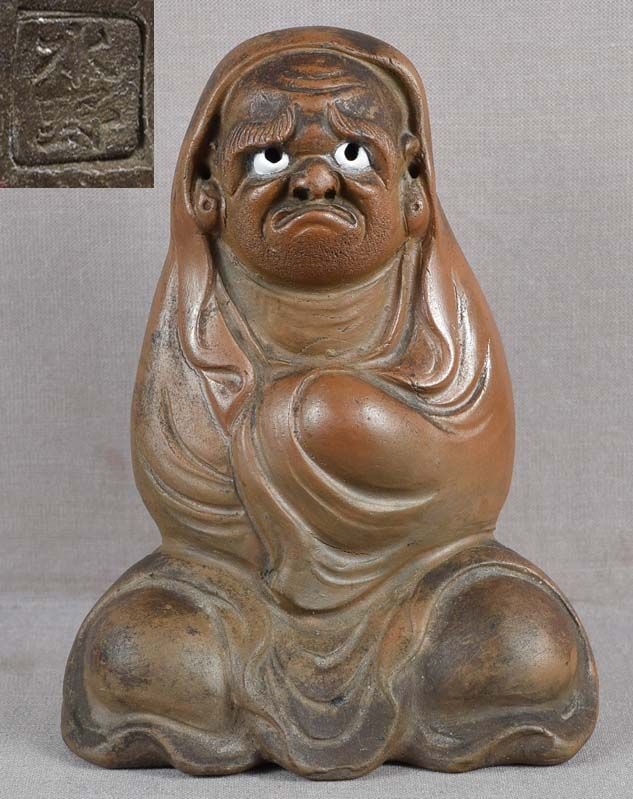 19c BIZEN okimono meditating DARUMA by EISHO (1 of 6)