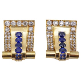 Rene Boivin 18k Gold Retro Double Clip Pin Brooch Vintage Jewelry