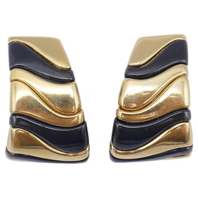 Marina B Vintage Gold Onyx Steel Clip-On Earrings