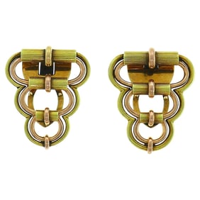 Cartier 14k Gold Double Clip Pin Brooch, Retro 1940s