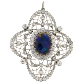 Bailey Banks & Biddle Opal Diamond Platinum Pendant Edwardian, 1910s