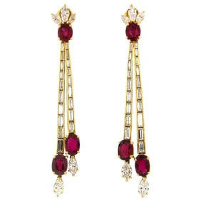 Ruby Diamond Yellow Gold Dangle Earrings