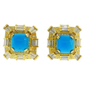 Turquoise Diamond Yellow Gold Earrings