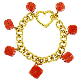 Tiffany & Co. Yellow Gold Coral Dice Charm Bracelet