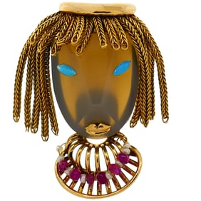 Andre Col Ruby Turquoise Pearl Gold Brooch Pin Clip