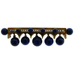 Lapis Lazuli Seed Pearl Yellow Gold Pin Brooch Clip European