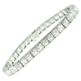 French Cut Diamond Platinum Tennis Line Bracelet, 1960s