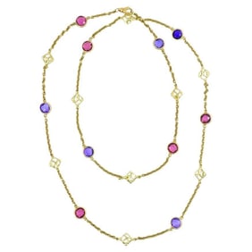 David Yurman 18K Yellow Gold Amethyst Tourmaline Albion Logo Chain Necklace