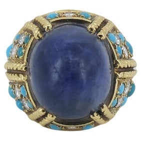 Tiffany & Co. 18k Gold Sodalite Turquoise Diamond French Ring