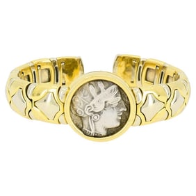 Bulgari Monete Silver Ancient Coin 18k Two Tone Gold Cuff Bracelet
