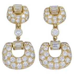 Vintage Boucheron 18k Gold Diamond Drop Earrings