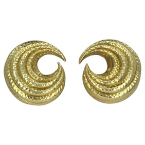David Webb 18k Hammered Gold Crescent Earrings