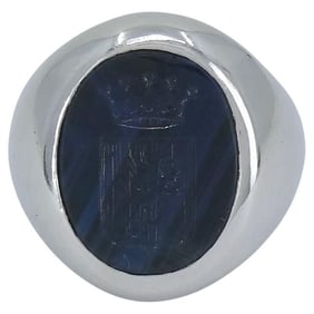 Bulgari Platinum Sapphire Custom Family Crest Signet Ring