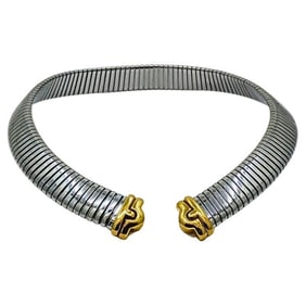 Bvlgari Parentesi Tubogas Collar 18k Gold & Stainless Steel Necklace