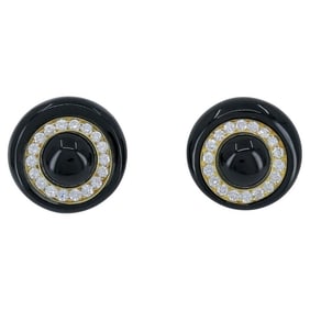 Vintage Aldo Cipullo 18k Gold Onyx Diamond Clip-on Earrings