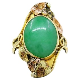 Floral Design Jade Ring Antique 14k Gold