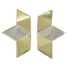 Vintage Gucci 18k White and Yellow Gold Geometric Earrings