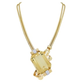 Retro 14k Gold Diamond Citrine Snake Chain Necklace