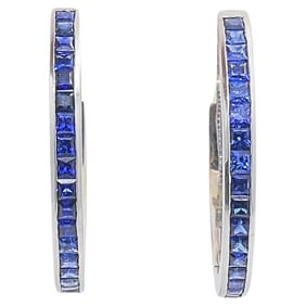 White Gold Sapphire Hoop Earrings