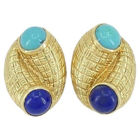Vintage Tiffany & Co. 18k Gold Lapis Lazuli Turquoise Clip-on Earrings