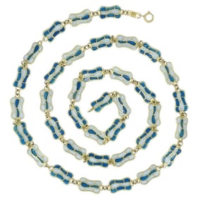 Vintage Plique-à-Jour 18k Gold Enamel Necklace