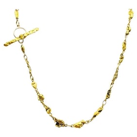 22k Gold Nugget Bar Necklace & 14k Gold Toggle Clasp