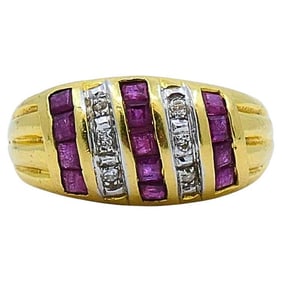 Vintage Dome Ring 18k Gold French Diamond Ruby