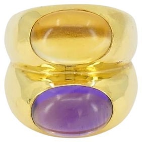 Vintage Bulgari Doppio 18k Gold Amethyst Citrine Ring