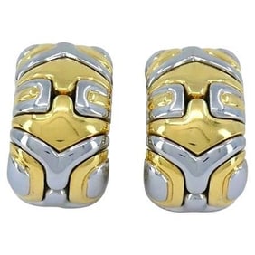 Vintage Bulgari Alveare 18k Gold Steel Clip Earrings