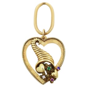 14k Gold Heart Pendant Cornucopia Design